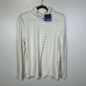 Basic Editions Cream Turtleneck Gold Metallic Stripe NWT Large